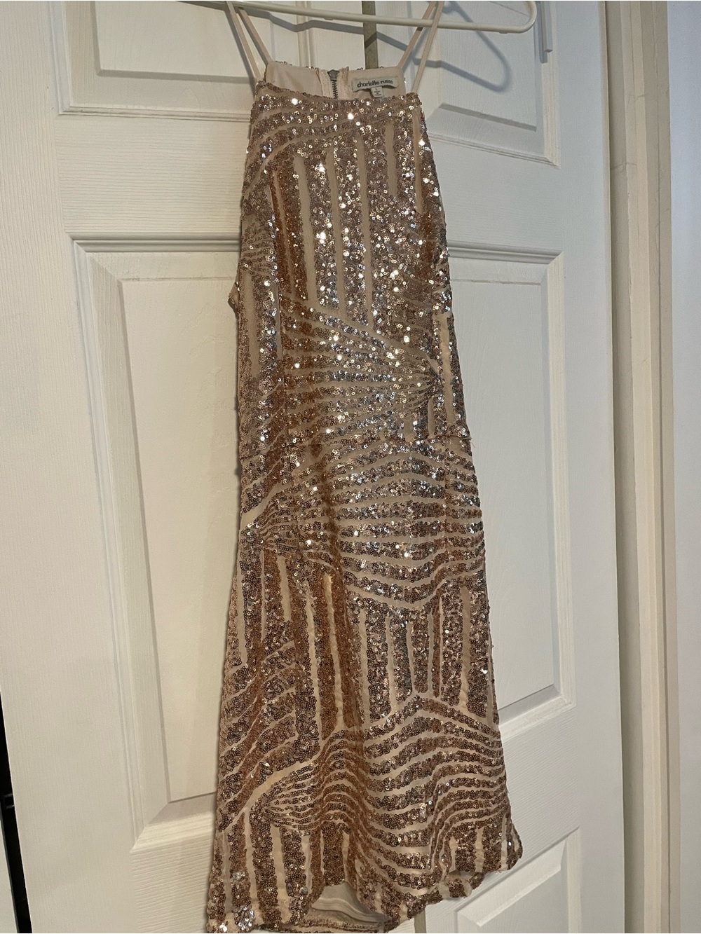 Charlotte Russe Rose Gold Sequin Halter Dress